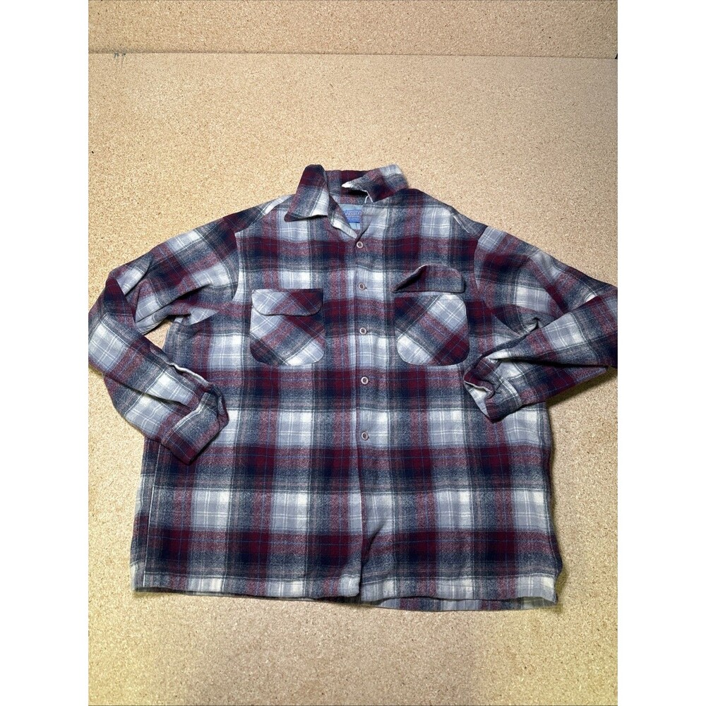 Vintage Pendleton Board Shirt Virgin Wool Loop Collar Plaid Women 1X USA D2